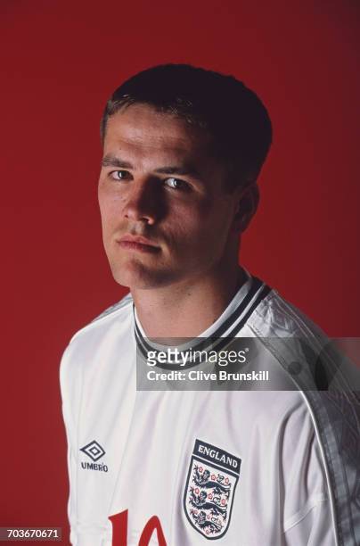 Michael Owen of England and Liverpool Football Club poses for a portrait for sports clothing & accessories company Umbro at the Worxx Studio on 18...