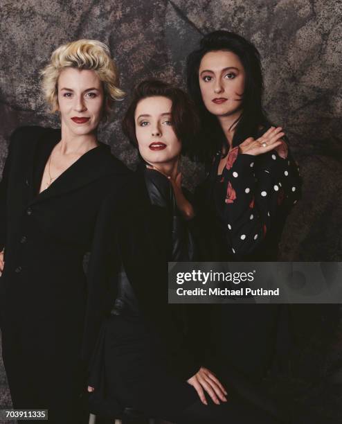 British female pop vocal group, Bananarama, London 1988. Left to right: Sara Dallin, Keren Woodward and Jacquie O'Sullivan.