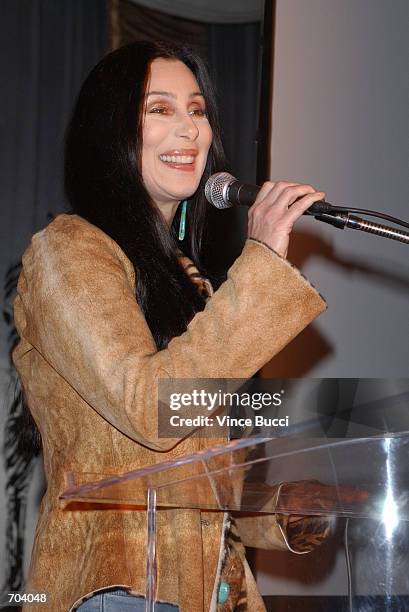 Actress Cher speaks during the 4th Annual Costume Designers Guild Awards at The Beverly Hills Hotel March 16, 2002 in Beverly Hills, CA.