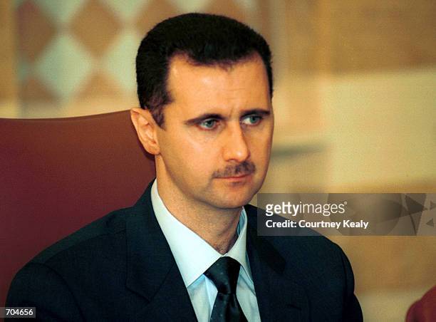 President Bashar Al Assad meets with Lebanese leaders March 3, 2002 at the Lebanese presidential palace outside Beirut, Lebanon. It is the first...