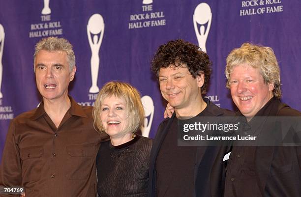 Members of the group Talking Heads attend the 17th Annual Rock and Roll Hall of Fame Induction Ceremony March 18, 2002 in New York City.