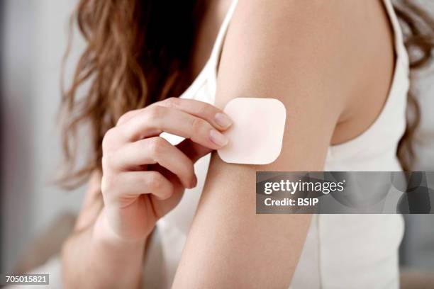 contraception, patch - contraceptive patch foto e immagini stock