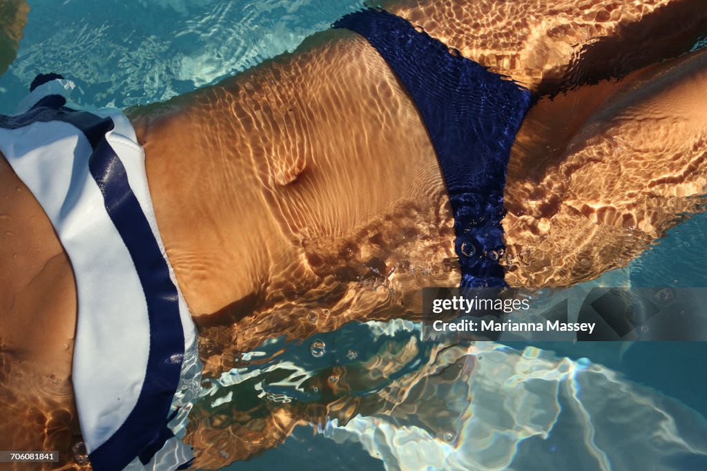 A woman floating in the water