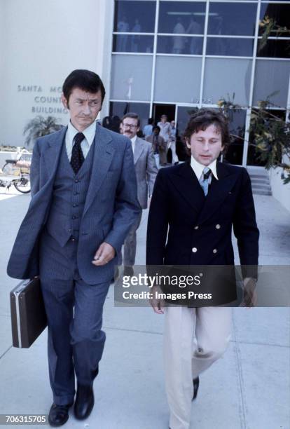 Roman Polanski and his lawyer Douglas Dillon leaving the Santa Monica Courthouse circa 1977 in Santa Monica, California.