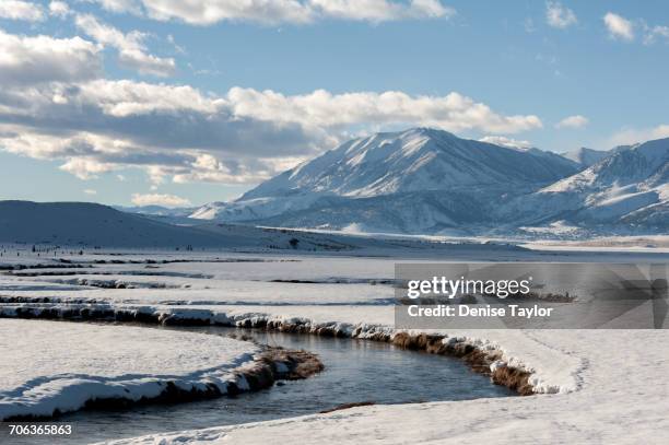 snow-capped mountains  - owens rivier stockfoto's en -beelden