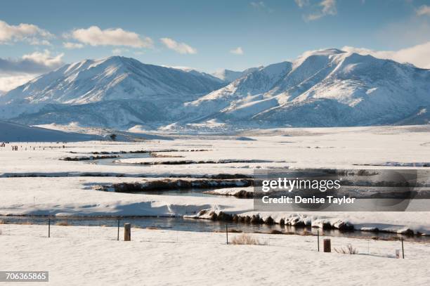 snow-capped mountains  - owens rivier stockfoto's en -beelden