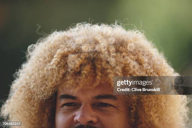 Carlos Valderrama of Colombia poses for a portrait for soft drinks manufacturer Pepsi-Cola on 23 December 1999 in Seville, Spain. .