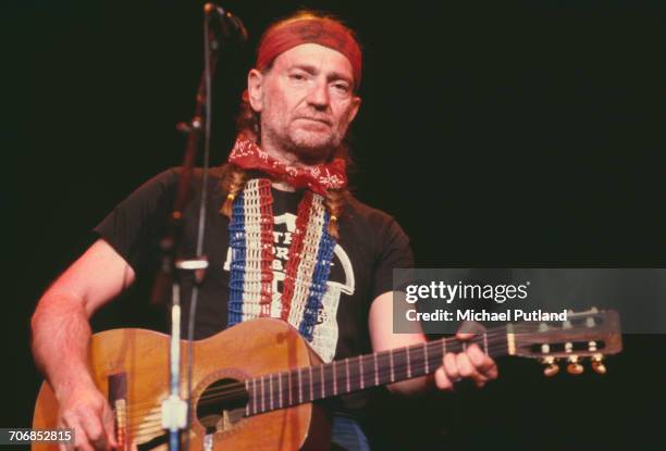 American singer, songwriter and musician, Willie Nelson performs live on stage in New York in April 1979.