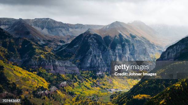 scenic view of mountains - telluride stock-fotos und bilder