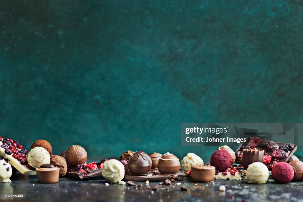 Various chocolate truffles and sweets