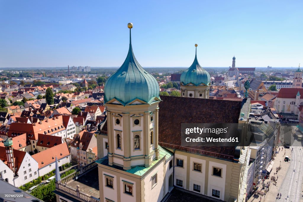 Germany, Augsburg, Townhall and Maximilian Street with St. Ulrich and Afra Church