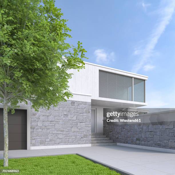 modern one-family house, 3d rendering - turf stock illustrations