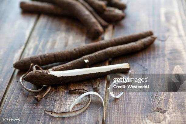 salsifies on wood - salsify fotografías e imágenes de stock