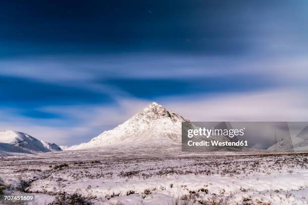 uk, scotland, glencoe, buachaille etive mor in winter at night - scotland snow stock pictures, royalty-free photos & images