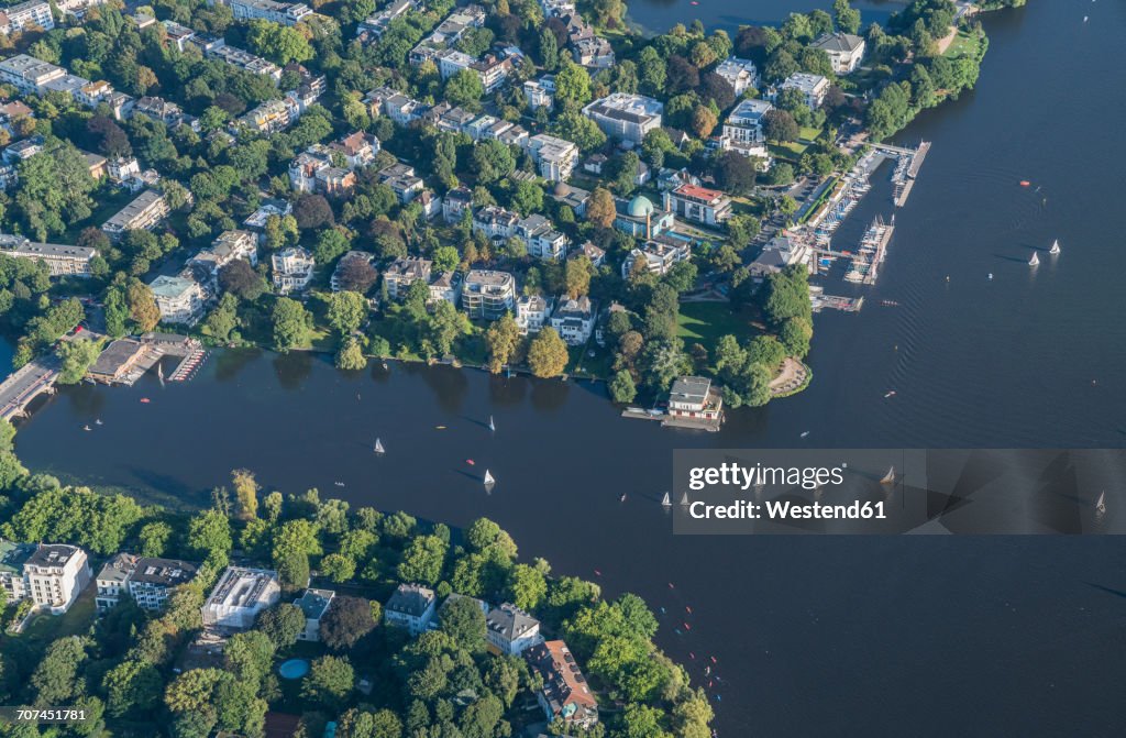 Germany, Hamburg, aerial view of Outer Alster Lake
