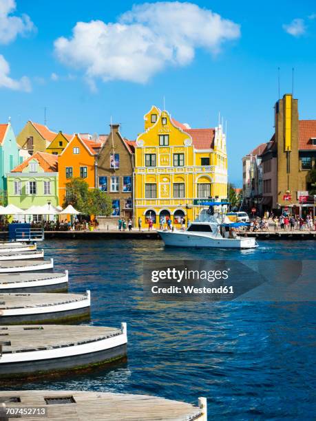 caribbean, antilles, curacao, willemstad, view from queen emma bridge - willemstad stock pictures, royalty-free photos & images