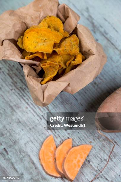 sweet potato chips - vegetable chips stock pictures, royalty-free photos & images