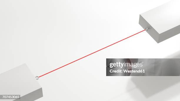 two floating blocks connected by red string, 3d rendering - red string stock illustrations