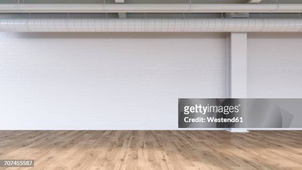 wall and pipes in an empty loft, 3d rendering - indoors stock illustrations