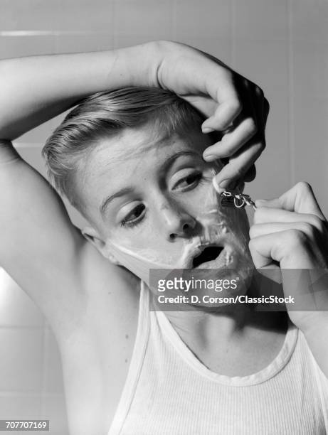 1950s 1960s BOY SHAVING FIRST TIME
