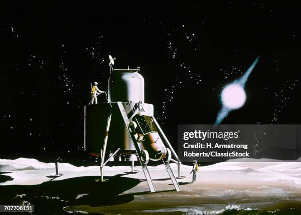 1960s NASA ILLUSTRATION FANTASY SPACECRAFT SPACESHIP LANDING PLANET SCI-FI SCIENCE FICTION SPACE TRAVEL