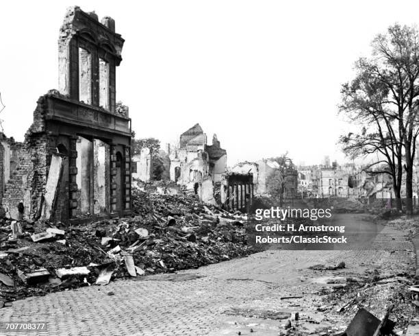 1940s RUINS OF AACHEN GERMANY DESTROYED BY ALLIED BOMBS AND WAFFEN SS AS A RESULT OF FANATIC NAZI DEFENSE