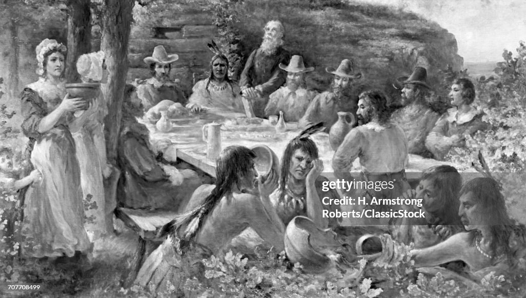 THE FIRST THANKSGIVING DECEMBER 13 1621 PILGRIMS SHARING HARVEST MEAL the-first-thanksgiving-december-13-1621-pilgrims-sharing-harvest-meal