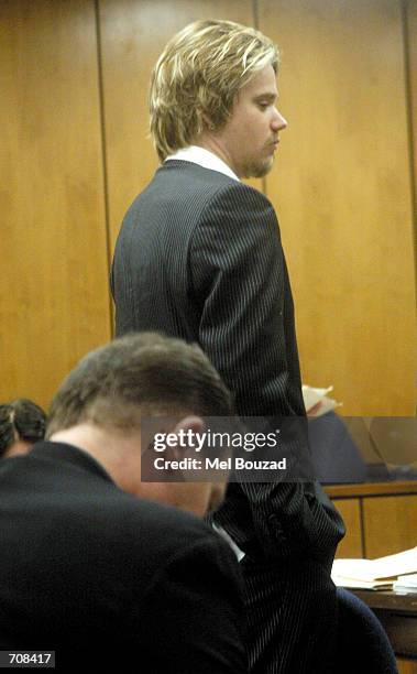 Sean Rodrick Stewart, the son of musician Rod Stewart appears in court for a preliminary hearing on assault charges at the Malibu Courthouse April...