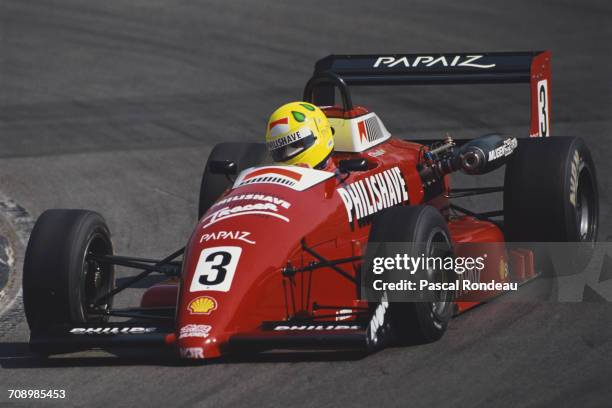 Christian Fittipaldi of Brazil drives the West Surrey Racing Ralt RT34 Mugen Honda during the British Formula 3 Championship race on 29 April 1990 at...