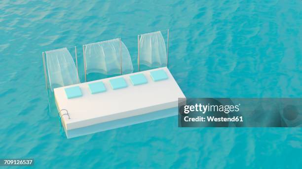 platform with cushions floating in the sea, 3d rendering - safe haven stock illustrations