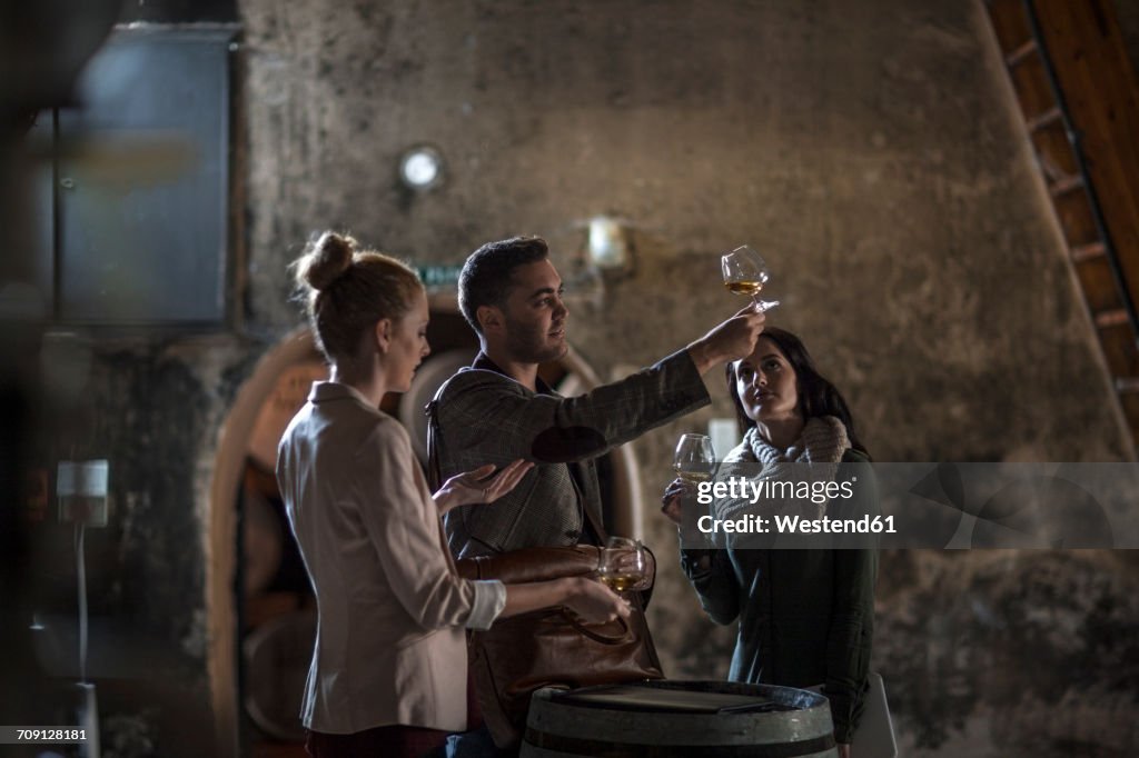 People in distillery tasing whiskey