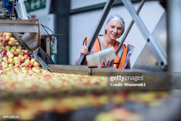 female inspector in food processing plant - food factory stock-fotos und bilder