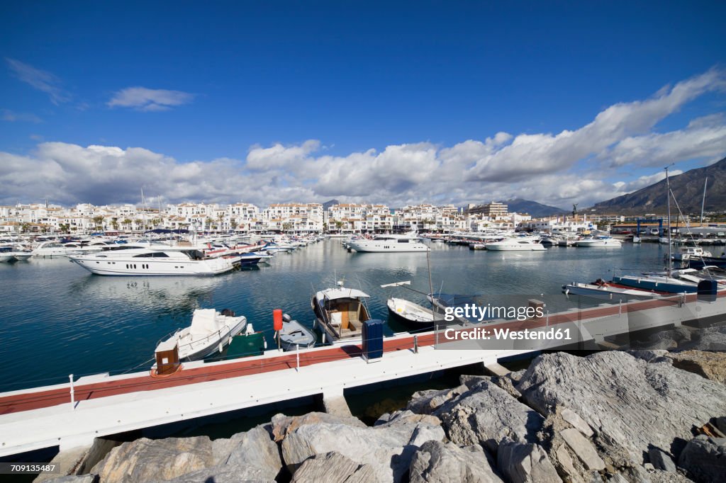 Spain, Andalucia, Marbella, Puerto Banus resort marina on Costa del Sol at Mediterranean Sea
