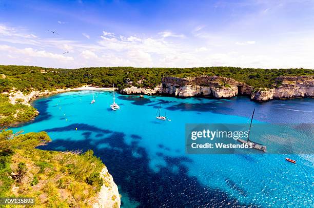spain, menorca, cala macarella - menorca stockfoto's en -beelden