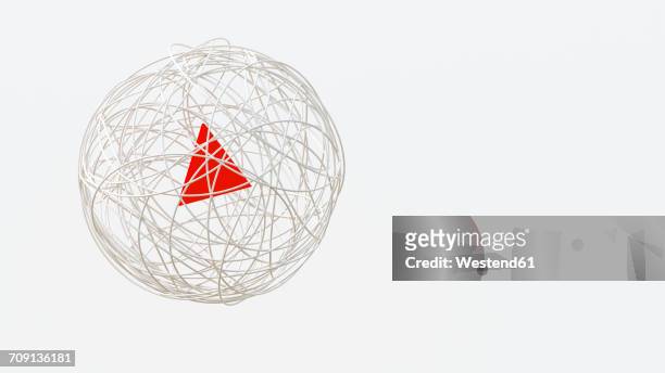 string sphere with red triangle in the center, 3d rendering - triangle shape stock illustrations