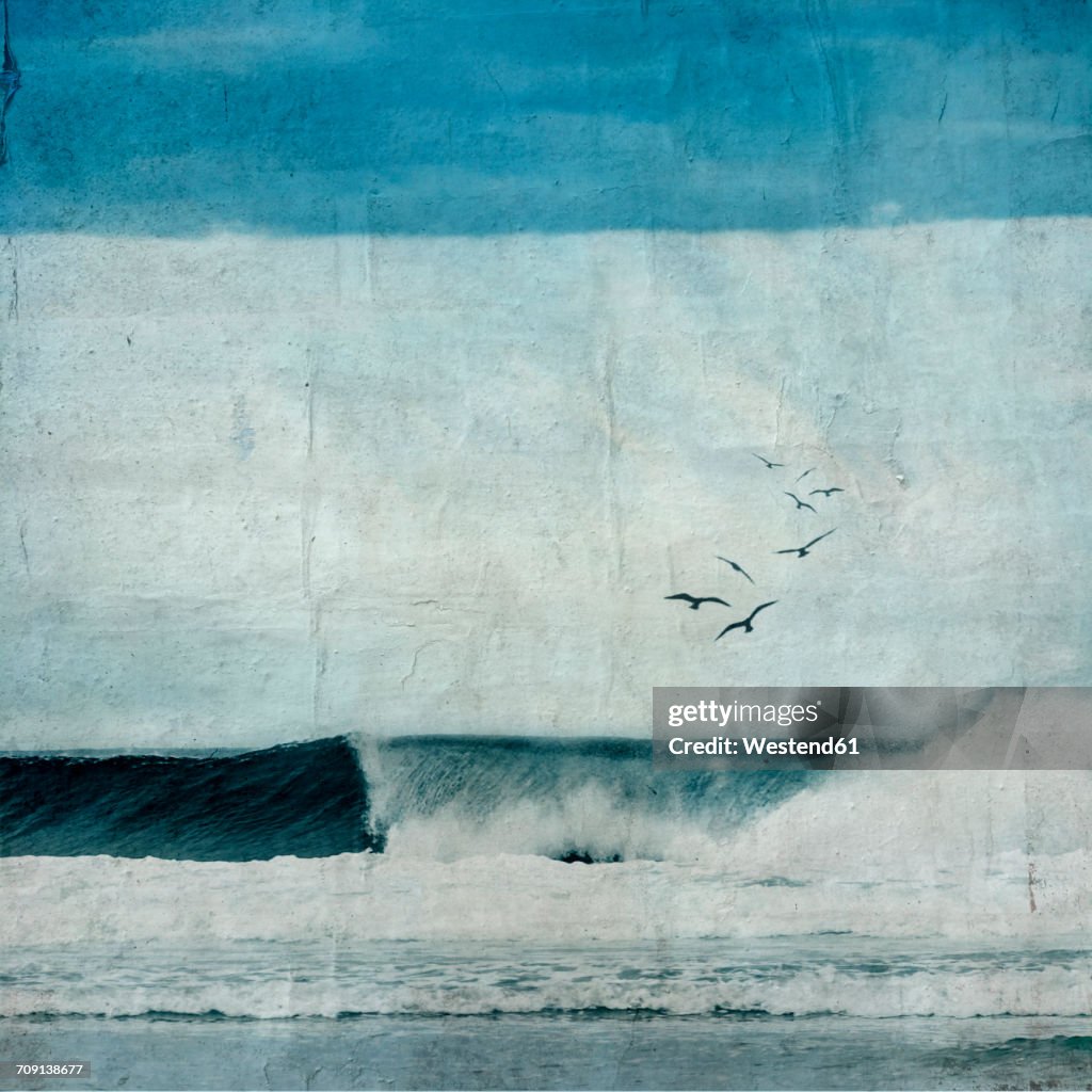 France, Contis-Plage, breaking wave, textured photography