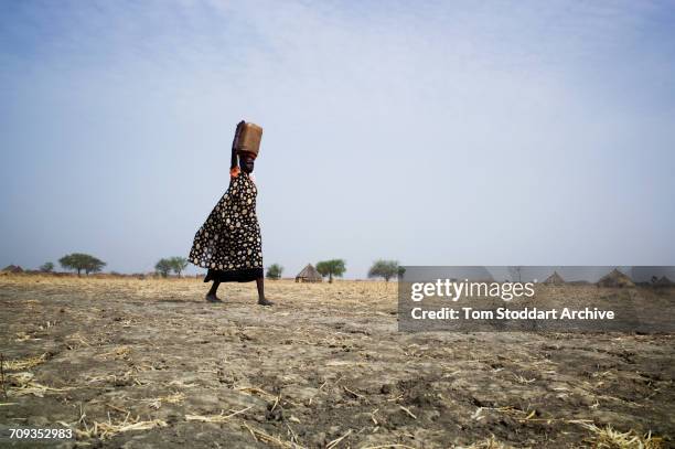 Women and children collect water at Wengoth village in Pariang County in Unity State, South Sudan where the International Committee of the Red Cross...