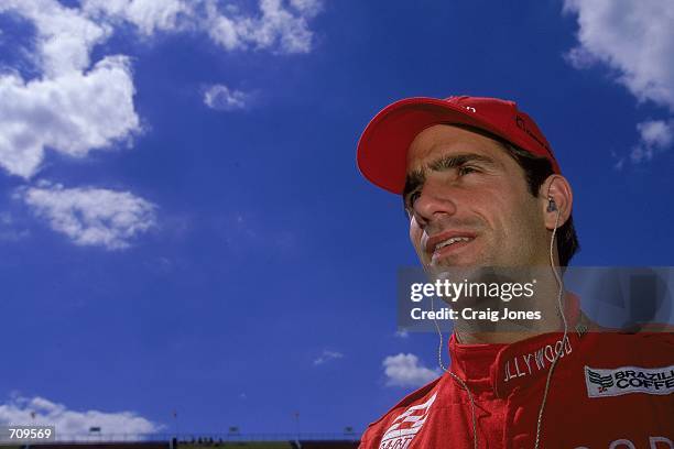 Close up of Felipe Giaffone as he looks on during the Michigan 500, part of the Indy Racing Northern Lights Series at the Michigan Speedway in...