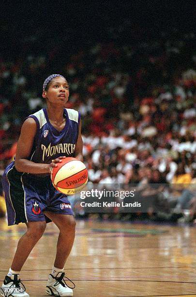 Kendra Holland-Corn of the Sacramento Monarchs gets ready to make a free throw during the game against the Los Angeles Sparks at the Great Western...