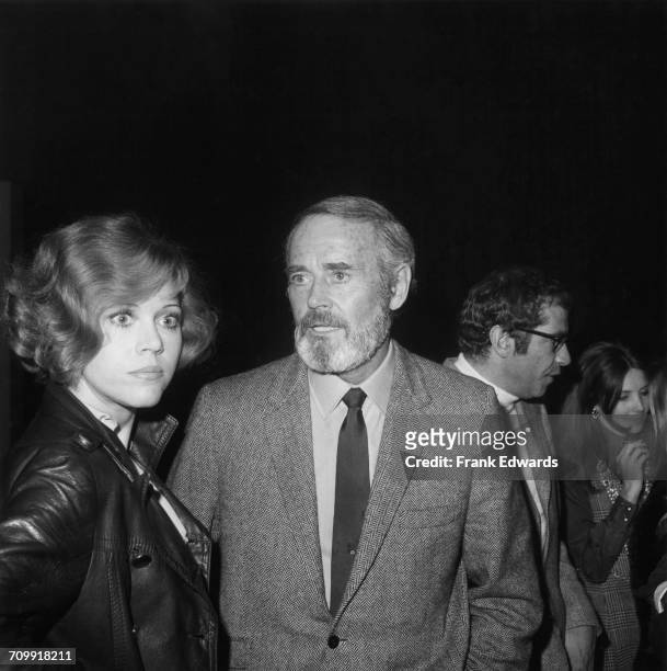 American actors Henry Fonda and his daughter Jane Fonda at the Premiere of 'Goodbye, Columbus', at the Screen Directors' Guild Theater, Los Angeles,...
