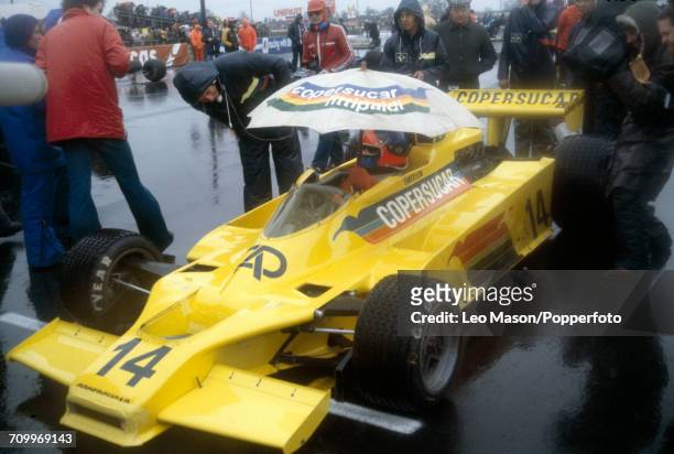 Emerson Fittipaldi of Brazil, driving a Fittipaldi F5A with a Ford V8 engine for Copersucar Fittipaldi Automotive, who came second at the...