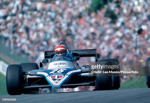 Eddie Cheever of the USA, driving a Ligier JS19 with a Magra V12 engine for Equipe Talbot Gitanes, during the British Formula 1 Grand Prix at Brands...