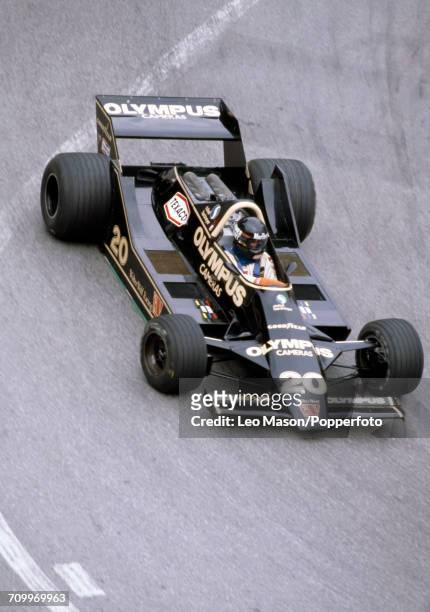 James Hunt of Great Britain drives the Olympus Cameras Wolf Racing Wolf WR7 Ford Cosworth DFV V8 in action during the Monaco Grand Prix in monte...
