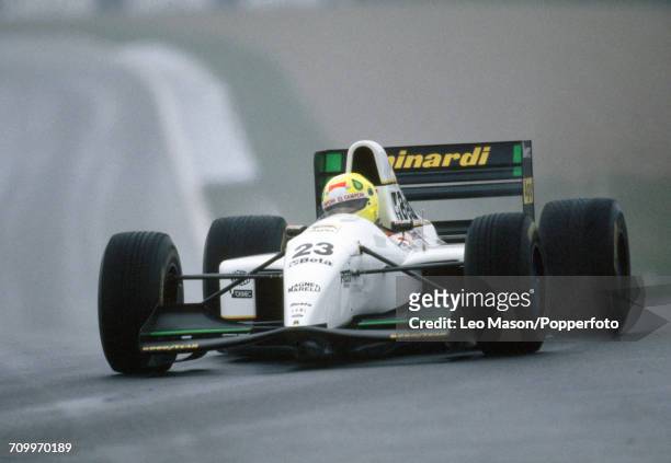Christian Fittipaldi of Brazil enroute to placing seventh, driving a Minardi M193 with a Ford HB 3.5L V8 engine for the Minardi Team during the...