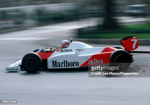 John Watson of Northern Ireland, driving a McLaren MP4/1C with a Ford Cosworth DFY 3.0 V8 engine for Marlboro McLaren International, during the...