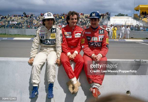 Nelson Piquet of Brazil, Alain Prost of France and Nigel Mansell of Great Britain during the Austrian Grand Prix at Osterreichring on 17th August...