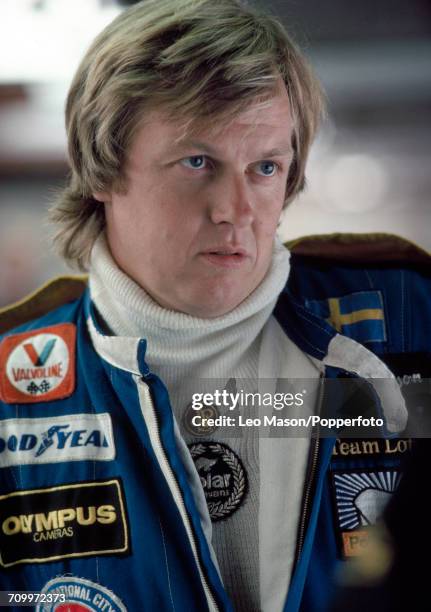 Ronnie Peterson of Sweden prior to the British Grand Prix at Brands Hatch in which he drove a Lotus 79 with a Cosworth V9 engine for John Player Team...