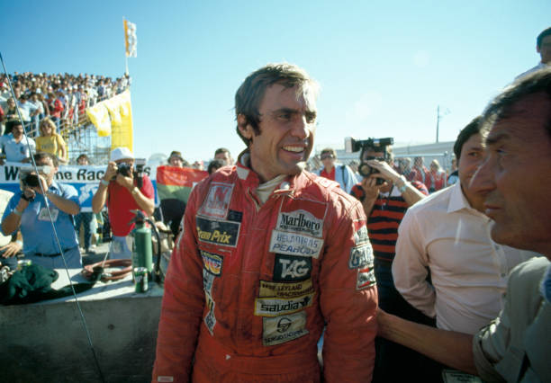 Carlos Reutemann of Argentina pictured following his eighth place finish, driving a Williams FW07C with a Ford Cosworh DFV V8 engine for...