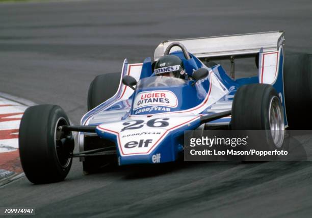 Jacques Laffite of France in action, driving a Ligier JS11/15 with a Ford Cosworth DFV 3.0 V8 engine for Team Equipe Ligier Gitanes, during the...