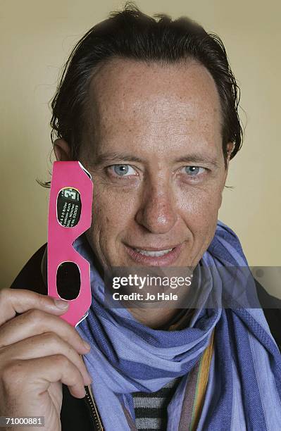 Richard E. Grant holds 3-D glasses as he promotes the Prince's Trust at Claridges on March 27, 2006 for the Prince's Trust 30th Birthday Concert at...